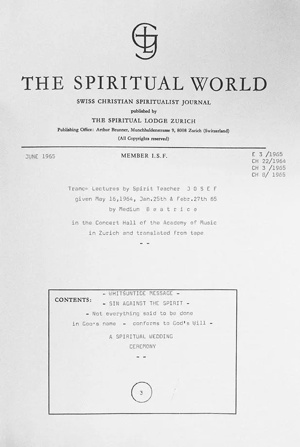Cover einer Ausgabe der englischsprachigen Zeitschrift The Spiritual World von 1965 von Medium Beatrice Brunner